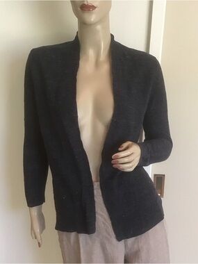Eileen Fisher Petites Navy 100% Organic Linen Open LS Cardigan Sweater PP XS